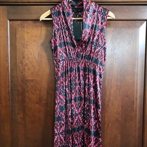 Black floral silk vfish dress
